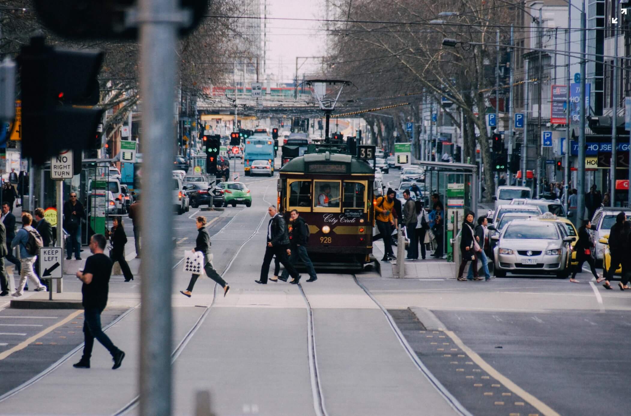 Hustle and Bustle of Melbourne Street with Tram