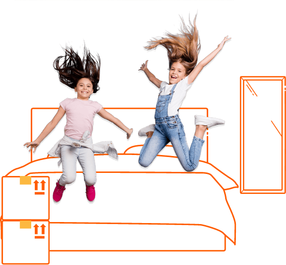 Children bouncing on bed before moving house